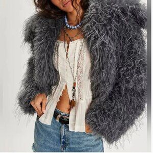 Free People NWT Moonlight Faux Fur Extra Soft Oversized Grey Jacket size S